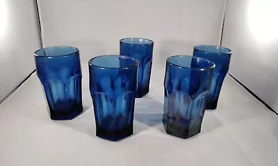 Buy Vintage Set Of 5 Libbey Crisa Cobalt Blue Drinking Glasses Paneled Tumblers 5.5  • 23.30£