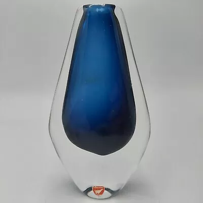 Buy Vintage ORREFORS Nils Landberg Sommerso Blue Sweeden Glass Mid Century Vase • 232.97£