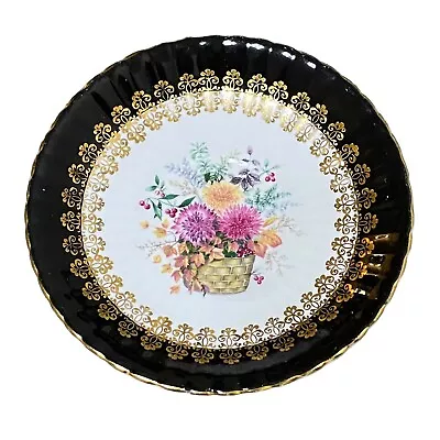 Buy Hammersley & Co Bone China Black Floral Gold Trim Saucer Plate • 17.14£