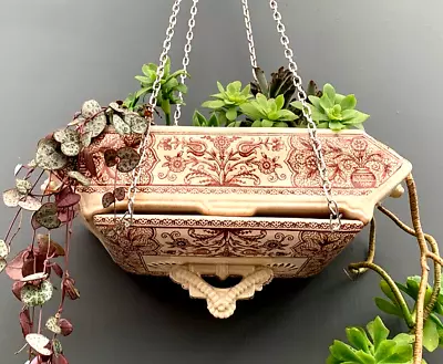 Buy ANTIQUE CHRISTOPHER DRESSER Old Hall Earthenware HANGING Plant Pot PLANTER • 60£