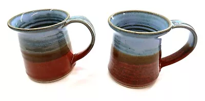 Buy X2 BEAR HILLS POTTERY Mugs ~ Nice Lot ~ Hand Thrown W/ Blue To Browns Glaze MINT • 30.74£