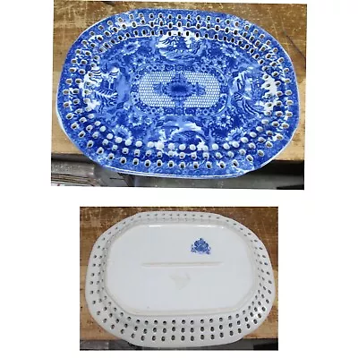 Buy Vintage Victoria Ware Blue & White Platter Ironstone Pierced 17.5  X 13.5 Willow • 139.79£