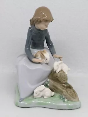 Buy Nao Figurine GIRL WITH RABBITS 1026. In Excellent Condition. • 15£