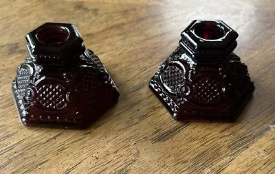 Buy Vintage Avon 1876 Cape Cod  2  Ruby Red Glass Candle Holders Set Of 2 • 13.04£