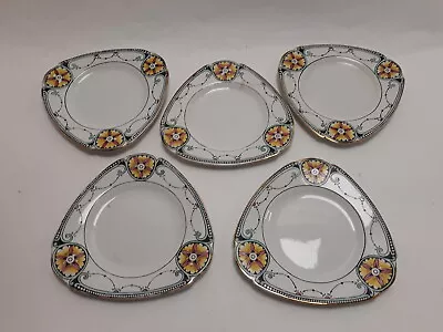 Buy Burleigh Ware Art Deco Plate Set Floral Triangle Design Colorful Bundle 5 Plates • 1.99£