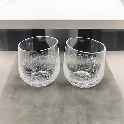 Buy Pier 1 Stemless Wine Glasses Clear Crackle Bottom Angled Rim Pair Set Of 2 NICE • 23.30£
