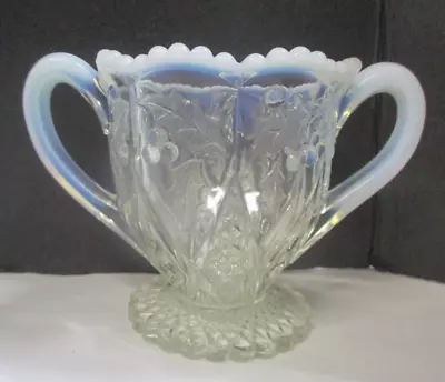 Buy Vintage Holly Berry Design Sugar Bowl Opalescent White Rim / Clear Glass • 13.04£