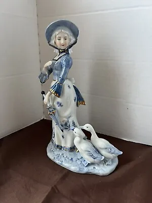 Buy Vintage Kpm Porcelain Bisque Edwardian Woman With Ducks Figurine Beautiful • 56.01£