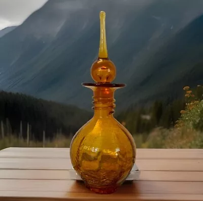 Buy MCM Rainbow Crackle Glass 12” Amber Yellow Decanter Mid Century Vase • 163.09£