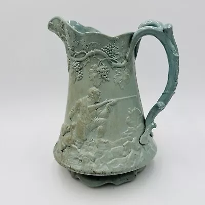 Buy Parian Ware Relief Jug Pitcher Large Green Pottery Embossed Grapes Antique • 232.05£