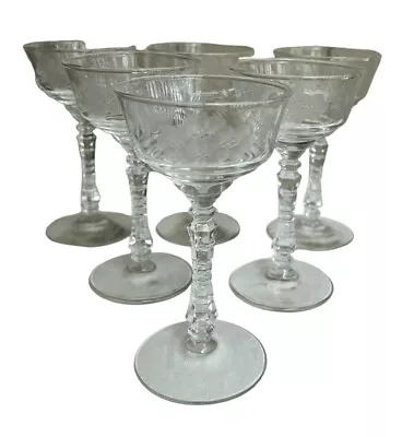 Buy Vtg Libbey Rock Sharpe 3005-6 Gray Cut Floral 5~6-1/8  Champagne Tall Sherbet • 22.37£