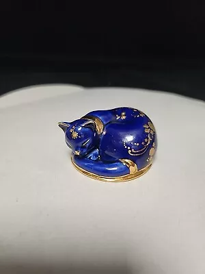 Buy Rare Vintage Franklin Mint Blue And Gold Limoges Cat Figurine Collectible • 55.92£