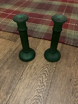 Buy 2 X  Vintage Style Dark Green Glass Decorative Candlesticks / Candle Holders • 10£