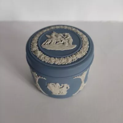 Buy Vintage Wedgewood Blue Jasperware Round  Shaped Trinket  Jewellery  Box • 8£