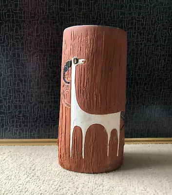 Buy Vintage Mid Century Terracotta Bark With Antelope Motif African Style Vase • 30£