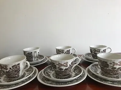 Buy Vintage Barratts Elizabethan - Brown -  Tea Cup, Saucer & Side Plate Trios X 6 • 14.49£