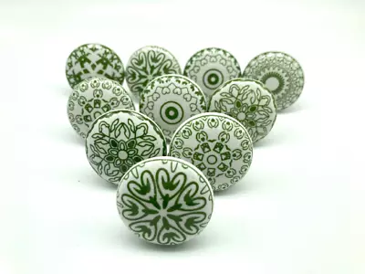 Buy GREEN MOSAIC KNOBS Vintage Shabby Chic Knobs Wardrobe Drawers Handle Pull B67 • 55£