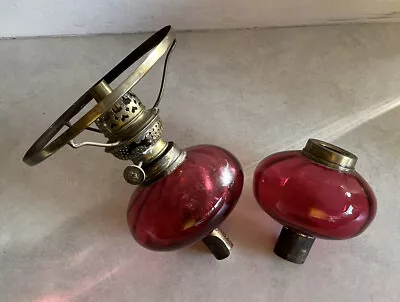 Buy 2 X Antique Cranberry Glass Peg Oil Lamp Fonts • 50£