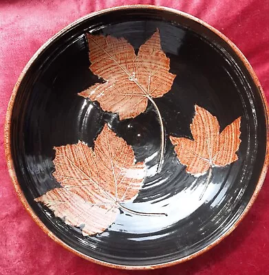 Buy WOLD Pottery Hand Thrown Large Bowl Brown With Autumn Leaves. • 39£
