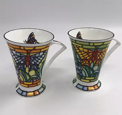 Buy Staffordshire Angel Wing 2 Butterfly Stained Glass Mugs Fine Bone China Art Deco • 19.99£