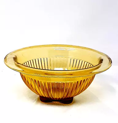 Buy Vintage Federal Depression Glass Bowl Ribbed Amber/Yellow W/Square Base 8  Wide • 24.22£
