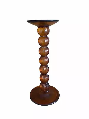 Buy Vintage Amber Glass Blown Pillar Candle Holder Ribbed Taper Stem Mantel MCM • 47.99£