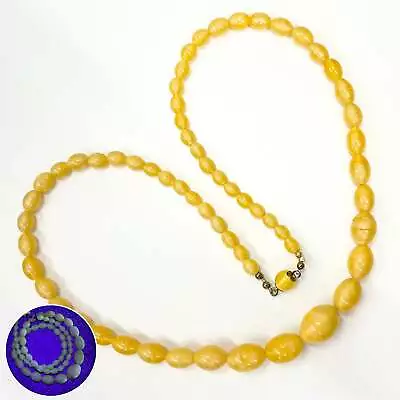 Buy Vintage Yellow Glass Uranium Graduated Satin Bead Necklace Art Deco 1930's • 38£