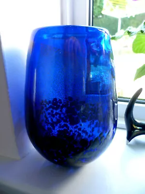 Buy 2001 Our Glass Cockington Signed British Art Glass Vase Gilt Leaf Rich Blue 18cm • 32.75£