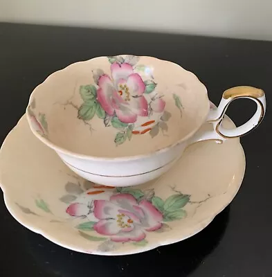 Buy Paragon HAND PAINTED WILD ROSE LILY PASTEL PEACH Tea Cup Saucer 1930s ART DECO • 41.94£