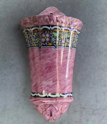 Buy BOUMIER BOULLEMIER WARE NEWHALL FLORAL GILDED PINK LUSTRE WALL POT VGC Free PP • 15£