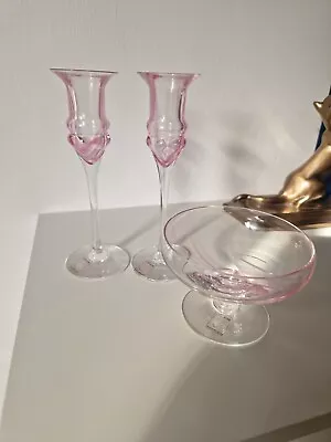 Buy Caithness Crystal Pink & White Swirl Bowl And 2 Small Champagne Glasses • 10£