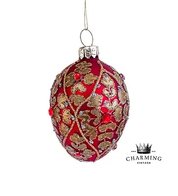 Buy Vintage Red Majestic Egg Crystal Handmade Blown Glass Christmas Ornament • 32.39£