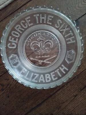 Buy George The Sixth 1937 Clear Pressed Glass Etched Coronation Plate Bowl Royalty • 12£