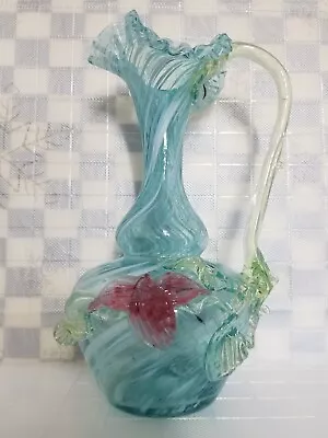 Buy Victorian-Edwardian Glass Vase * Applied Vaseline Glass Leaves & Stems * 9  • 93.19£