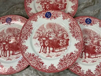 Buy Santa's Sleigh Red Dinner Plates Set Of 4 Royal Stafford. New. • 64.29£