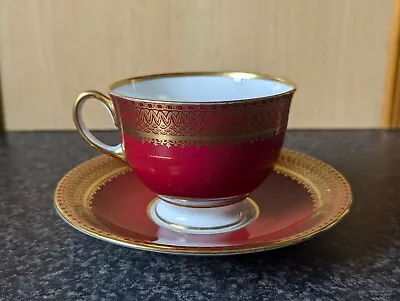 Buy AYNSLEY ~ Bone China Cup & Saucer ~ Crimson Red, White & Gold ~ 1925-1934 • 7.99£