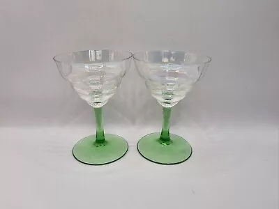 Buy Pair Of Art Deco Iridescent And Green Stem Cocktail Glasses Champagne Glasses • 19.99£