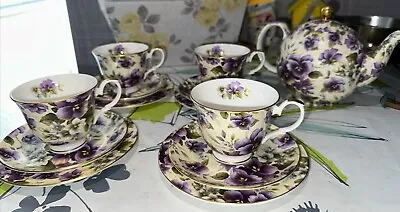 Buy Crown Trent Staffordshire Fine Bone China Tea Set. 13 Pieces Purple/Pale Yellow • 40£