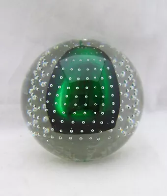 Buy Vintage Adam Jablonski Glass Paperweight, Green Core, Controlled Bubbles, Signed • 7.99£