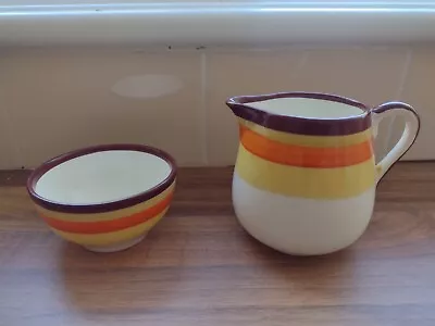 Buy Art Deco Cream Jug And Sugar Bowl By Grays Pottery  Banded Hand Painted • 15£