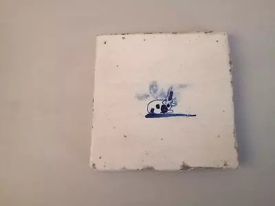 Buy Antique Delft Blue Tile Depicting A Rabbit • 55£