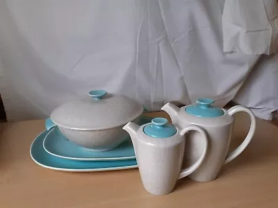 Buy Poole Pottery Twintone Sky Blue Dove Grey Plates Coffee Pots Tureen Set Vintage • 55.99£