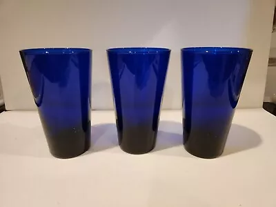 Buy Set Of 3 Vintage Libbey Cobalt Blue Drink Tumblers • 28.01£
