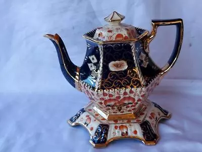 Buy Antique Victorian Gaudy Welsh Imari Hexagonal Teapot & Stand 20 Cm Tall • 59.98£