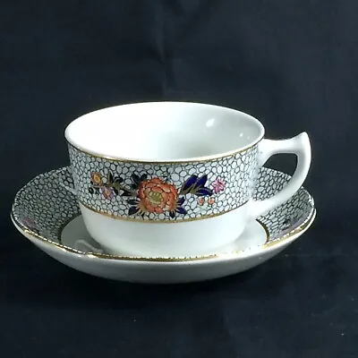 Buy Mason's  Ashworth  Ironstone Cup And Saucer Floral Dk Blue Pebble On White • 7.99£