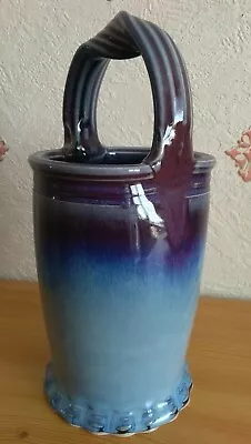 Buy John Maguire Studio Pottery Vase/Basket Twisted Handle Blue Purple Flambe Glaze • 39£