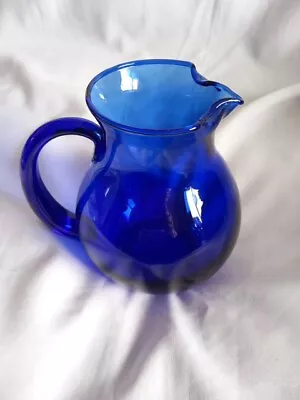 Buy Vintage Cobalt Blue Hand Blown Glass Jug Flower Arranging Vase-2pint Capacity  • 24.58£