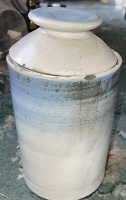 Buy Vintage Stoneware Storage  Jar With Lid Beige/blue  (YV) P • 10£