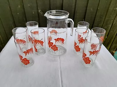 Buy Cocktail / Lemonade Set, 1 Pitcher 8 Glasses Great Condition Vintage Mid Century • 21£