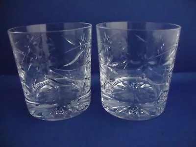 Buy 2 X Royal Doulton Crystal Jasmine Cut 9oz Rummers Tumblers Glasses - Not Signed • 39.95£